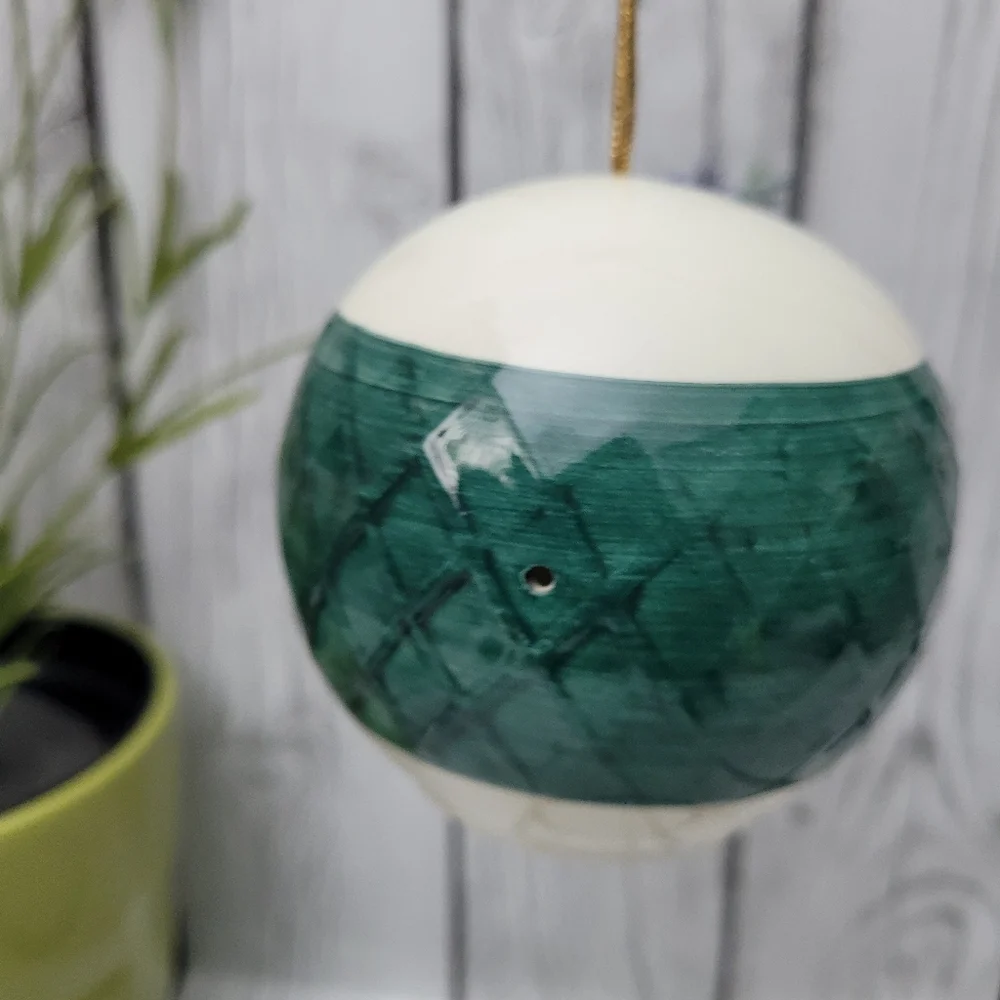 Vintage Ceramic Green and Ivory Potpourri Decor Sphere Ornament